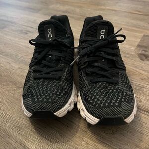 On Running Blue and White Athletic Shoes with Knit Mesh Upper